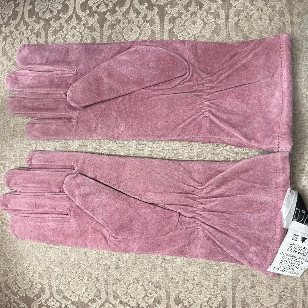 Lizden pink suede gloves machine washable large NWT